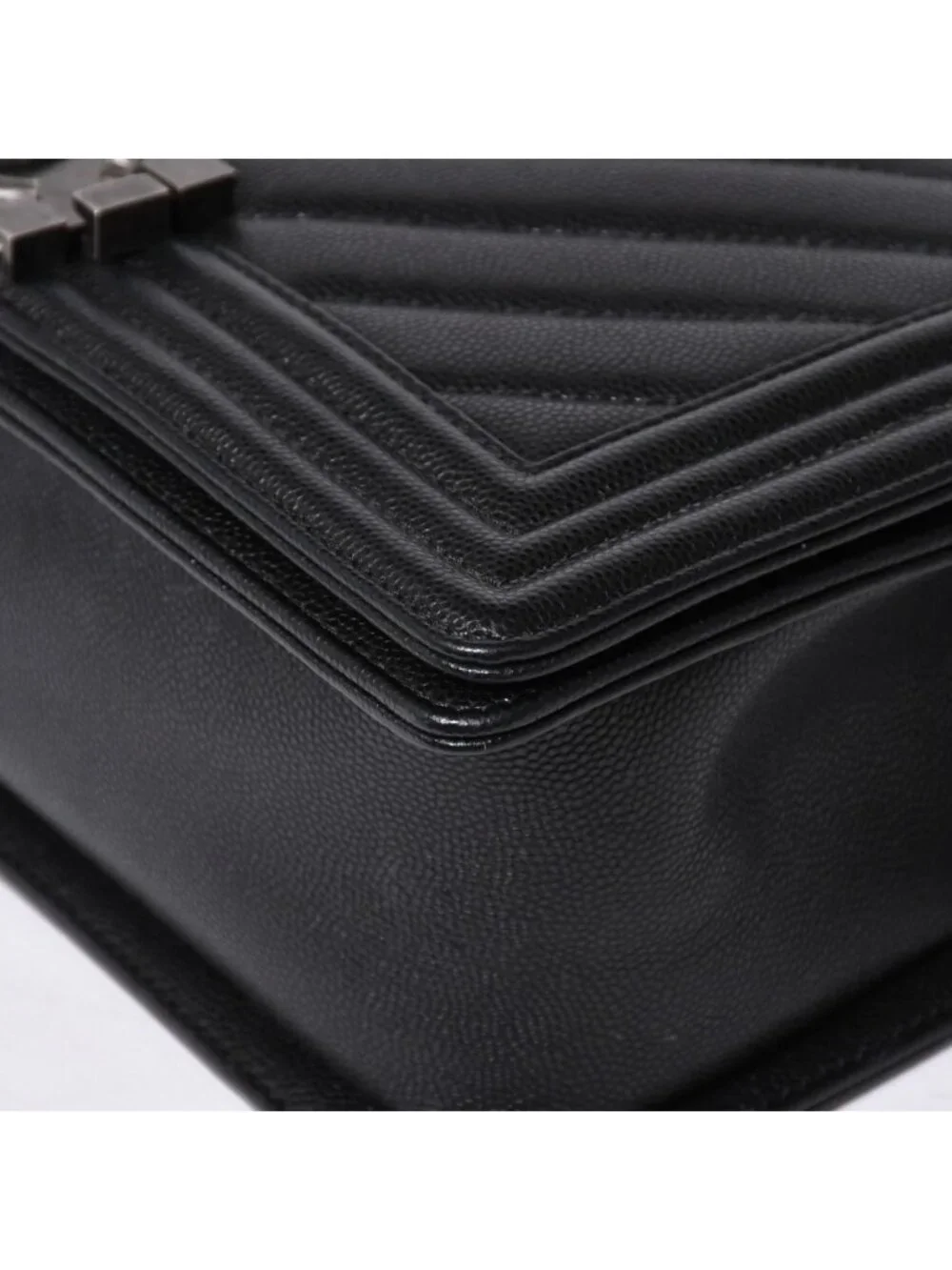 Chanel Boy Chain Shoulder Bag Chevron V-stitch CC Logo Black